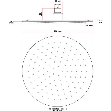 WILTEC Pommeau De Douche Rond 20 Cm Pomme Jet De Pluie Rainshower Tête De Douche Acier Inoxydable – Image 4