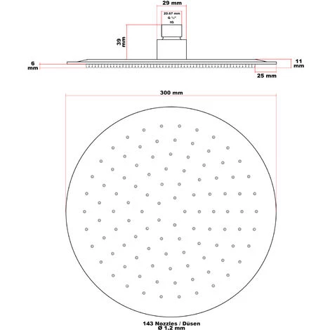 WILTEC Pommeau De Douche Rond 30 Cm Pomme Jet De Pluie Rainshower Tête De Douche Acier Inoxydable – Image 4