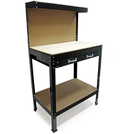 WILTEC Établi D’atelier 1150x550x1400mm Table Plan De Travail Paroi Perforée Étagère Tiroir De Rangement