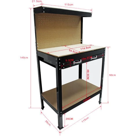 WILTEC Établi D’atelier 1150x550x1400mm Table Plan De Travail Paroi Perforée Étagère Tiroir De Rangement – Image 2