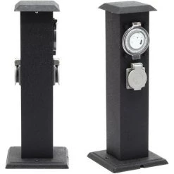 WILTEC Colonne D’énergie 2 Prises D’alimentation Extérieure Avec Minuterie Métal IP44 Jardin Outdoor
