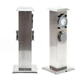 WILTEC Colonne D’énergie Avec 2 Prise électrique Extérieure Minuterie Acier Affiné IP44 Jardin Outdoor