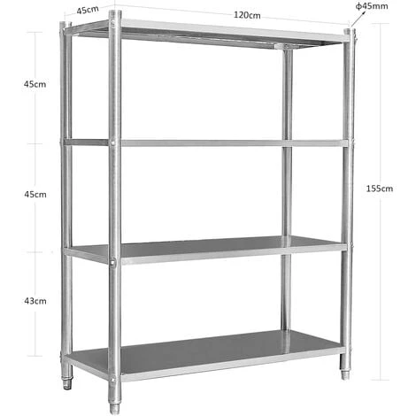 WILTEC Étagères En Acier Inoxydable Meuble Pour Charge Lourde Gastronomie Cuisine Rangement 120x50x155cm – Image 3