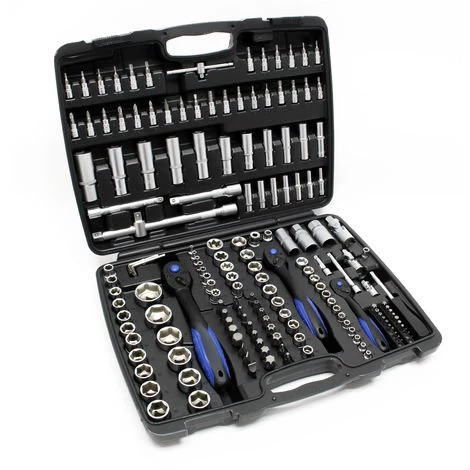 WILTEC Jeu De 172 Clé à Douille Ensemble D’outils Cliquet Réversible Douille Adaptateur Écrou 1/4" 1/2" 3/8