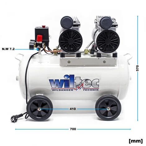 WILTEC Compresseur D’air Sans Huile Avec Réservoir De 50l 2CV, 220l/m Und 2x750W Silencieux Outil D’atelier – Image 3