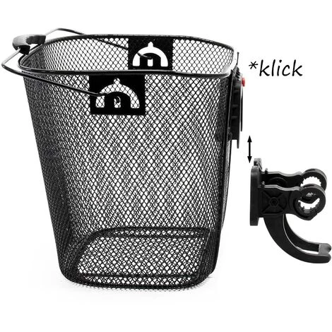 WILTEC Panier Pour Vélo 32,5x24x26,5cm Porte-bagage Avant Détachable Acier Noir Transport Sac Emplettes – Image 3