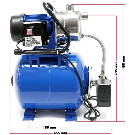 WILTEC Station Eau Domestique Pressostat & Réservoir à Vessie 1200 W 3400l/h 19l Puissance De Pompe Jardin – Image 4