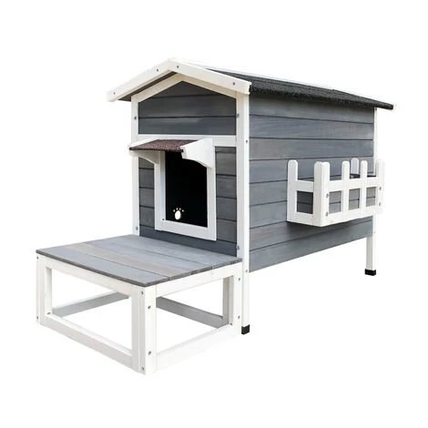 WILTEC Maisonnette Chat Bois Résistant 58 X 73.6 X 104.9 Cm Pavillon Terrasse Porte Arrière Cabane Abri