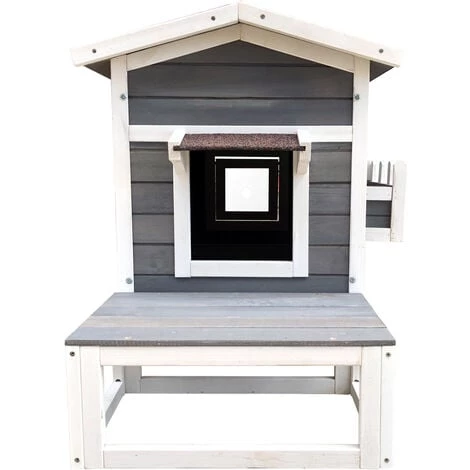 WILTEC Maisonnette Chat Bois Résistant 58 X 73.6 X 104.9 Cm Pavillon Terrasse Porte Arrière Cabane Abri – Image 2
