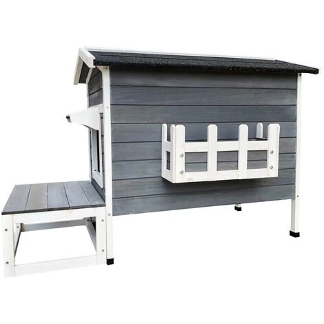 WILTEC Maisonnette Chat Bois Résistant 58 X 73.6 X 104.9 Cm Pavillon Terrasse Porte Arrière Cabane Abri – Image 5