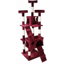 WILTEC Arbre à Chat Rouge-vin 170 Cm Avec Plate-formes Niches Et Échelles Griffoir Grattoir Escalade