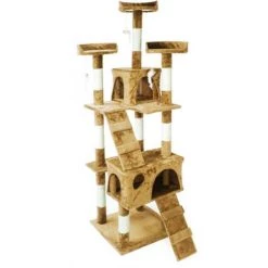 WILTEC Arbre à Chat En Beige 170 Cm Avec Plate-formes Niches Échelles Griffoir Grattoir Escalade Toboggan