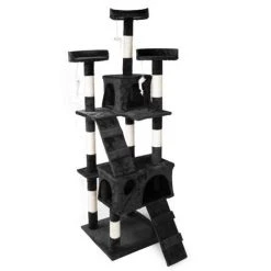 WILTEC Arbre à Chat En Noir 170 Cm Avec Plate-formes Niches Et Échelles Griffoir Grattoir Escalade Toboggan