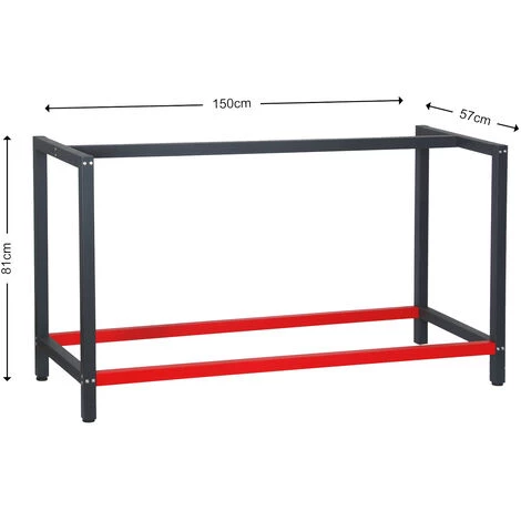 WILTEC Pied D’établi 150x57x81 Cm Acier Anthracite Rouge Support Table De Travail Emballage Atelier Dépôt – Image 3