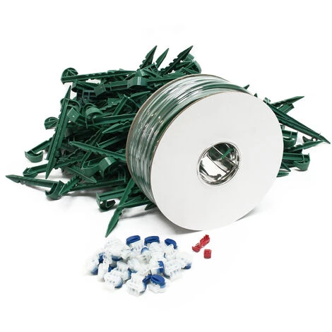 WILTEC Set De Robot-tondeuse Câble Périphérique Étamé 250m 250 Piquets 25 Connecteurs 2 Bornes Raccord