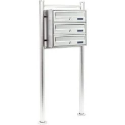 WILTEC Bloc De 3 Boite Aux Lettres Pied De Support Acier Inoxydable 2 Clés Par Compartiment Superposé