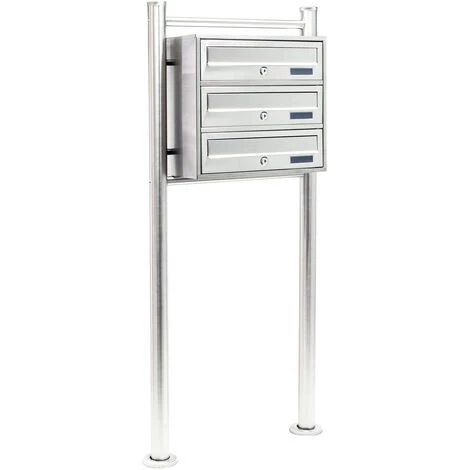 WILTEC Bloc De 3 Boite Aux Lettres Pied De Support Acier Inoxydable 2 Clés Par Compartiment Superposé
