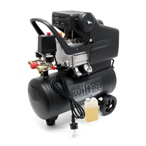 WILTEC Compresseur Air Comprimé 24L 1,1kW 8 Bars Mobile Avec Roues Et Poignée Outil Pneumatique Atelier