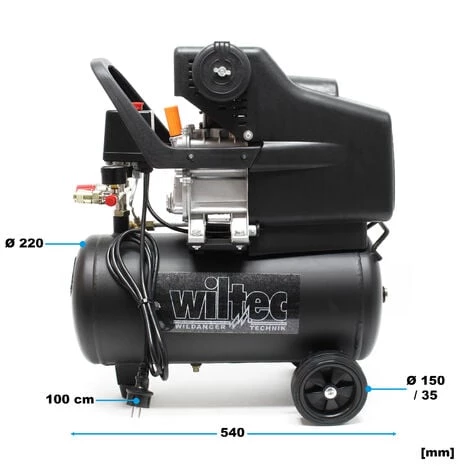 WILTEC Compresseur Air Comprimé 24L 1,1kW 8 Bars Mobile Avec Roues Et Poignée Outil Pneumatique Atelier – Image 3