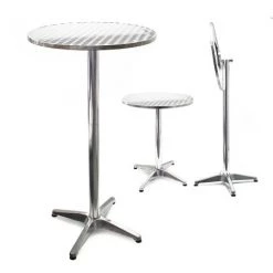 WILTEC Table Bistro Haute De Bar Aluminium Pliable Réglage En Hauteur 74/114cm Ø60cm Meuble Terrasse Salon