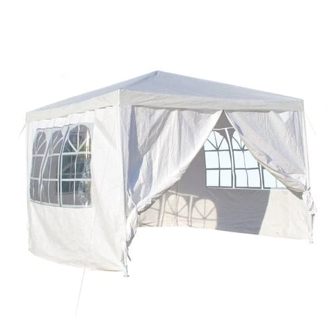 WILTEC Tonnelle De Jardin 3x3m Blanche Avec Panneaux Latéraux Amovibles Grandes Fenêtres Tente Fête Camping