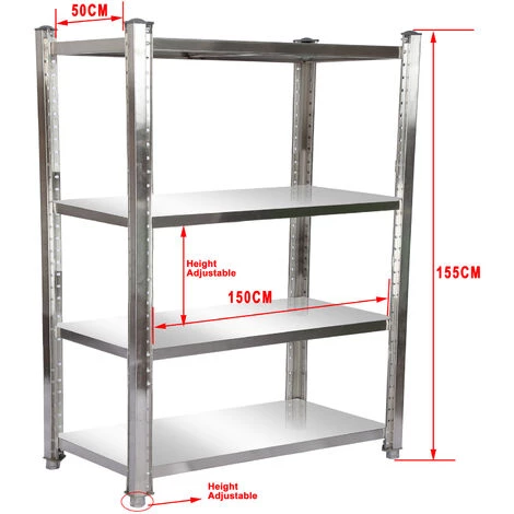 WILTEC Étagère Acier Affiné 150x50x155 Cm 4 Étagères De Rangement Réglables En Hauteur Gastronomie Cave – Image 3
