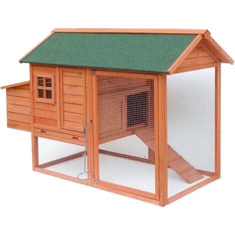 WILTEC Poulailler Enclos Et Abri Spacieux Bois D'épicéa Toit En Bitume 1710x800x1100 Mm Élevage Basse-cour