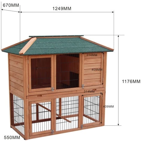 WILTEC Clapier Lapins Clapier Lièvres Avec Enclos Au Niveau Inférieur Bois D’épicéa Toit En Bitume Étable Petits Animaux – Image 2