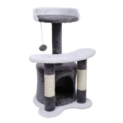 WILTEC Arbre à Chat 65 Cm Gris/ Blanc Avec Corde En Sisal Plateforme Niche Et Balle De Jeux Griffoir