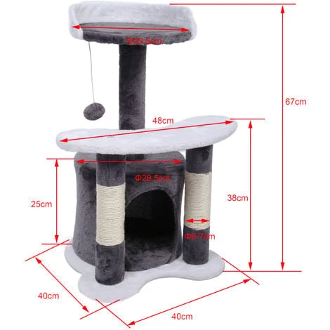 WILTEC Arbre à Chat 65 Cm Gris/ Blanc Avec Corde En Sisal Plateforme Niche Et Balle De Jeux Griffoir – Image 5