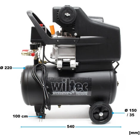 WILTEC Compresseur Air Comprimé 24L Set 13 Pcs. Outil Pneumatique Manomètre Pneus Pistolet De Pulvérisation – Image 3