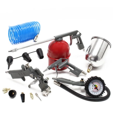WILTEC Compresseur Air Comprimé 24L Set 13 Pcs. Outil Pneumatique Manomètre Pneus Pistolet De Pulvérisation – Image 4