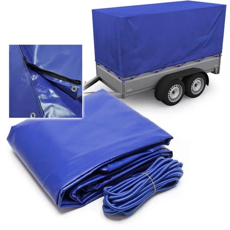WILTEC Bâche De Protection Remorque 2075x1140x900 Mm Fermeture à Glissière Courroie En Caoutchouc Housse