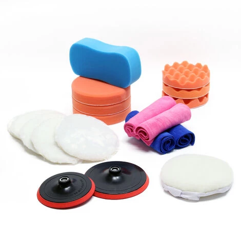 WILTEC Kit Pour Machine à Polir 19 Pcs. Éponges De Polissage 150mm & 180 Mm Accessoire Pour Polisseuse