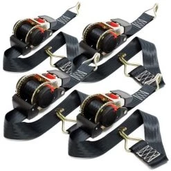 WILTEC Jeu 4 Sangles D’arrimage Automatique 750 DaN PES 1,8x50mm Traction Crochet Pointu Tendeur à Cliquet