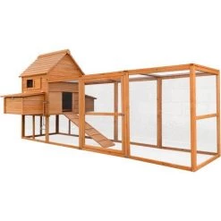 WILTEC Poulailler 310x150x150cm Bois Nichoir & Enclos Bac Amovible Nettoyage Abri & Enclos