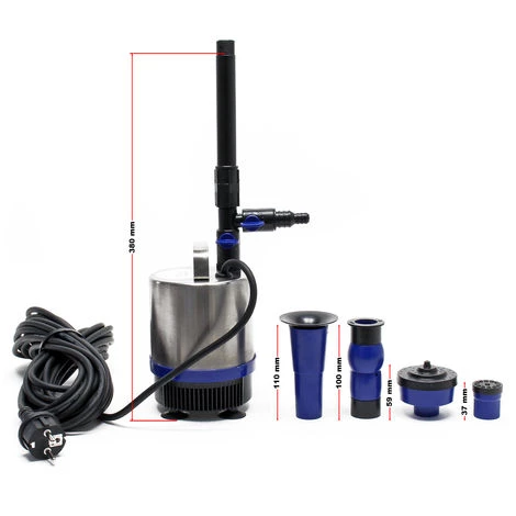 WILTEC Pompe De Fontaine En Acier Fin De 50 Watts 1750 L/h 3 Embouts Pour Différents Jets De Fontaine – Image 4