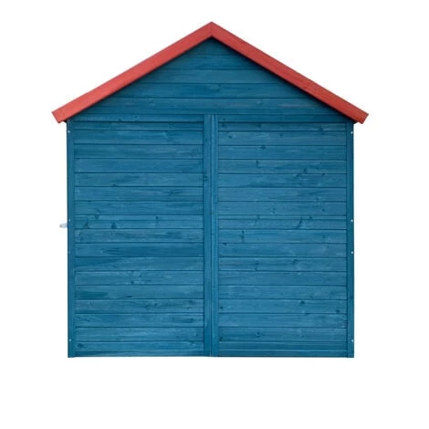 WILTEC Maison De Jeux Extérieure XL 146x195x156cm Bois Cabane Véranda Maisontte Jardin Rouge/ Bleue Enfant – Image 4