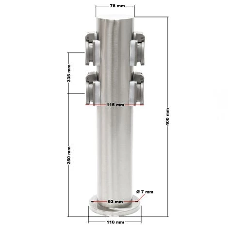 WILTEC 4-Multiprise De Jardin Usage Extérieur 4 Voies Acier Affiné 230V Borne De Jardin Indice IP44 Outdoor – Image 2
