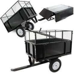 WILTEC Remorque Basculante 114x76x30cm Avec Grille Et Parois Amovibles Dispositif D'attelage Universel