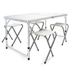 WILTEC Table De Camping Réglage Hauteur 4 Assises Aluminium Équipement Plein Air Pliable Randonnée Pêche