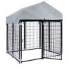WILTEC Chenil Avec Toiture 121x121x137cm Enclos Extérieur Pour Chien Cage Niche Protection Solaire Outdoor