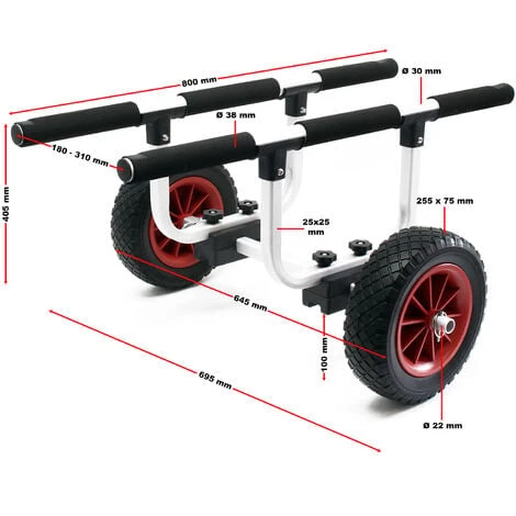 WILTEC Chariot De Transport Alu 90kg Pour Kayak Canoë Avec Grande Roue PU Ø26cm & Largeur Réglable – Image 3
