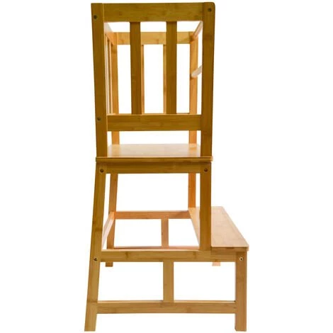 WILTEC Chaise D’enfant Tour D’apprentissage Bois 46x46x89cm Rampe & Barre Anti-chute Enfants – Image 2