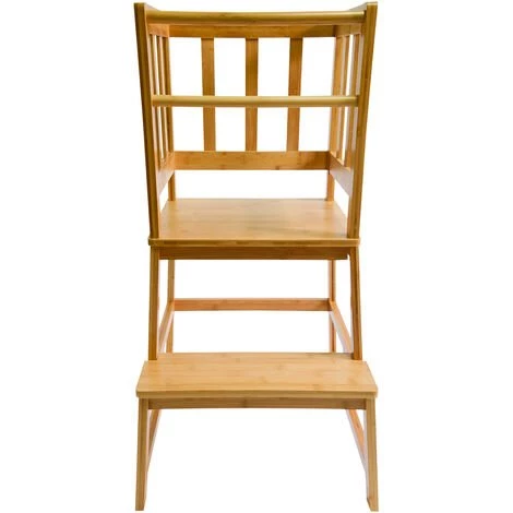 WILTEC Chaise D’enfant Tour D’apprentissage Bois 46x46x89cm Rampe & Barre Anti-chute Enfants – Image 3
