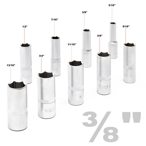 WILTEC Jeu De 10 Douilles Impériales 3/8" Clé à Douille 5/16"-13/16" En Acier Au Chrome-vanadium Kit Outils – Image 3
