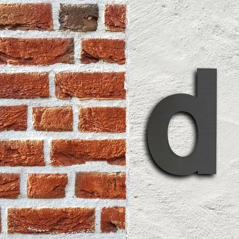 WILTEC Plaque Numéro Maison "d" Arial Anthracite 3D 15cm Acier Fin Résistant Intempéries Matériel Fixation – Image 2