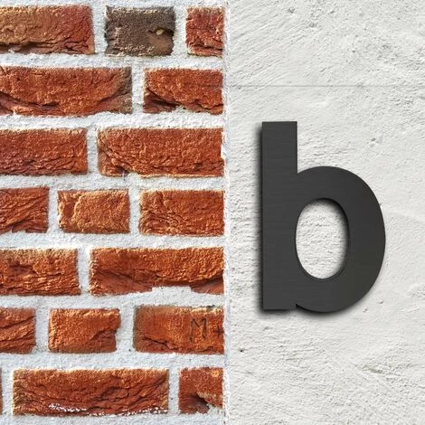 WILTEC Plaque Numéro Maison "b" Arial Anthracite 3D 15cm Acier Fin Résistant Intempéries Matériel Fixation – Image 2