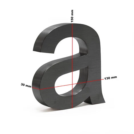 WILTEC Plaque Numéro Maison "a" Arial Anthracite 3D 15cm Acier Fin Résistant Intempéries Matériel Fixation – Image 4