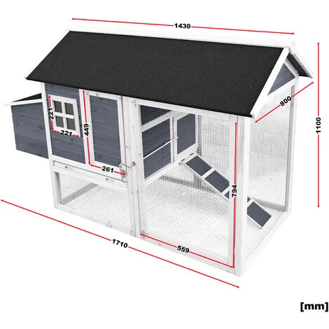 WILTEC Poulailler Enclos Et Abri Spacieux Bois D'épicéa Toit En Bitume 1710x800x1100 Mm Élevage Basse-cour – Image 4